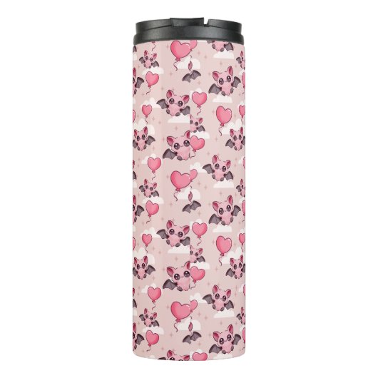 Niedlich-rosa Fledermäuse und Herz Thermosbecher (Rückseite)