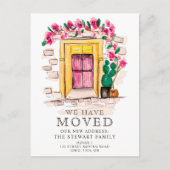 Niedlich-rosa-florale Kaktus Tür neue Zuhause bewe Ankündigungspostkarte (Vorderseite)