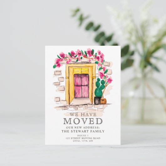 Niedlich-rosa-florale Kaktus Tür neue Zuhause bewe Ankündigungspostkarte (Stehend Vorderseite)