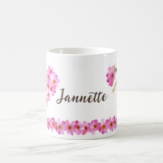 Niedlich rosa, florale Personalisierte Frauen Kaffeetasse (Mittel)