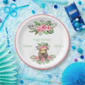 Niedlich rosa floraler Hawaiianname Pappteller (Party)