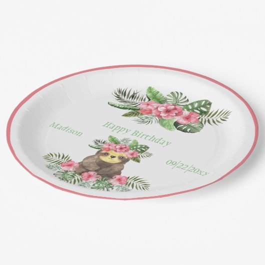 Niedlich rosa floraler Hawaiianname Pappteller (Schrägansicht)