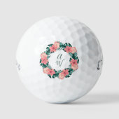 Niedlich rosa floraler Hibiskus Mit Monogramm Golfball (Vorderseite)