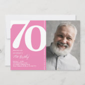 Niedlich-Rosa-Foto 70. Geburtstagsparty Einladung (Vorderseite)