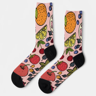 Niedlich rosa Fruchtmuster l Orange l Erdbeere Socken