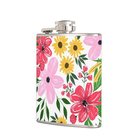 Niedlich rosa Frühlingsblütenmuster Flachmann (Links)