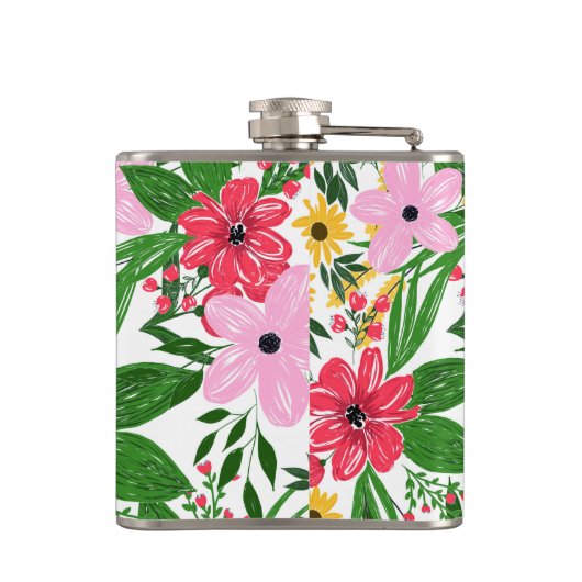 Niedlich rosa Frühlingsblütenmuster Flachmann (Rückseite)