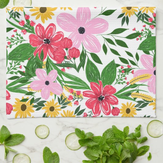 Niedlich rosa Frühlingsblütenmuster Geschirrtuch (Gefaltet)