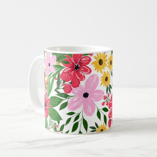 Niedlich rosa Frühlingsblütenmuster Kaffeetasse (Vorderseite Links)