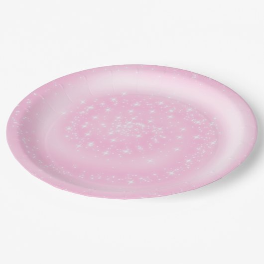 Niedlich rosa Funkelnd Sternenspirale Pappteller (Schrägansicht)