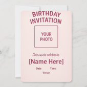 Niedlich-Rosa-Geburtstagskarte | Einladung (Rückseite)