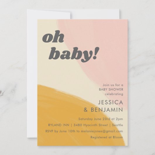 Niedlich rosa gelbe Abstrakte Wasserfarbendusche Einladung (Vorderseite)