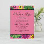 Niedlich rosa Gelbgrün-grünes Party Einladung (Stehend Vorderseite)