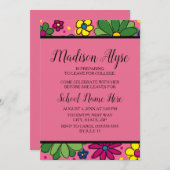 Niedlich rosa Gelbgrün-grünes Party Einladung (Vorne/Hinten)