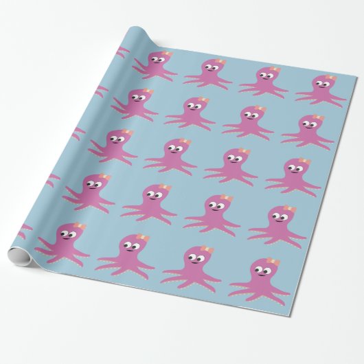 Niedlich-rosa-Girl Octopus Geschenkpapier (Ungerollt)