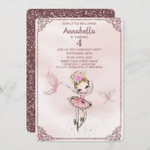 Niedlich rosa Glitzer Ballerina und Schmetterlinge Einladung (Vorne/Hinten)