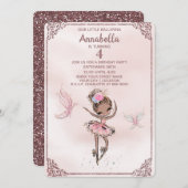 Niedlich rosa Glitzer Ballerina und Schmetterlinge Einladung (Vorne/Hinten)