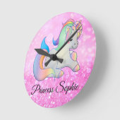 Niedlich rosa Glitzer Einhornmonogramm Runde Wanduhr (Winkel)