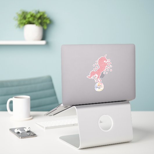 Niedlich rosa Glitzer Glam Unicorn Aufkleber (Laptop auf Schreibtisch)