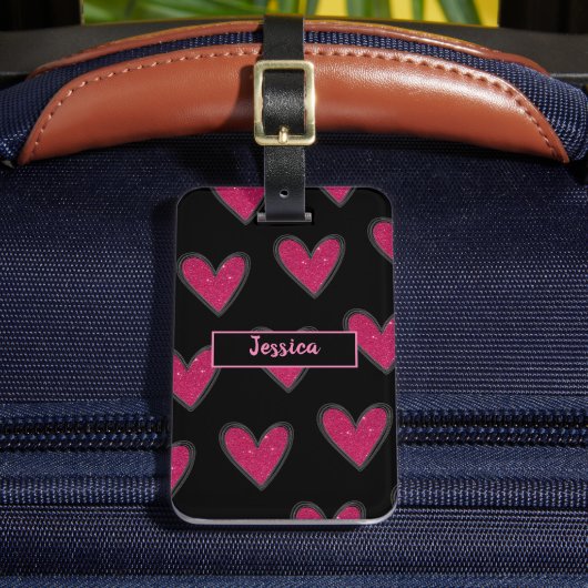 Niedlich rosa Glitzer Herz Gepäckanhänger (Vorderseite Insitu 2)