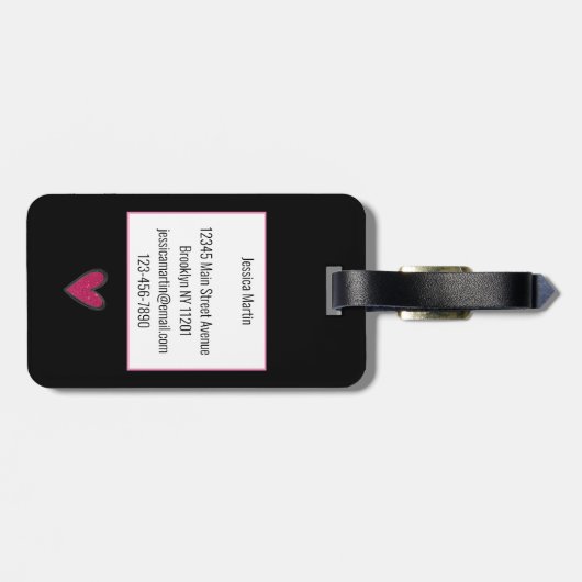 Niedlich rosa Glitzer Herz Gepäckanhänger (Rückseite horizontal)