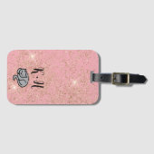 Niedlich rosa Glitzer Katzenmonogramm Gepäckanhänger (Vorderseite (Horizontal))