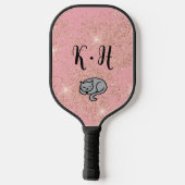 Niedlich rosa Glitzer Katzenmonogramm Pickleball Schläger (Rückseite)