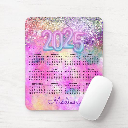 Niedlich rosa Glitzer Monogramm 2025 Mousepad (Mit Mouse)