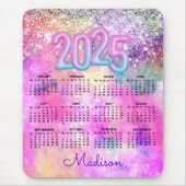 Niedlich rosa Glitzer Monogramm 2025 Mousepad (Vorne)