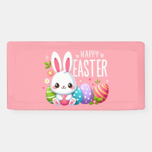 Niedlich, rosa glücklich Osterhase Banner (Horizontal)