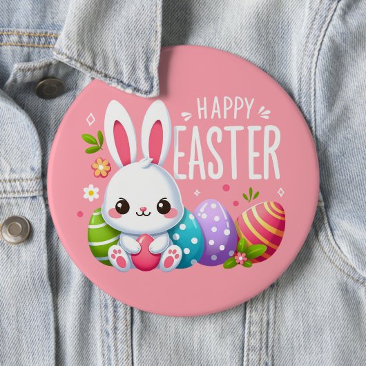 Niedlich, rosa glücklich Osterhase Button (Beispiel)