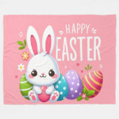 Niedlich, rosa glücklich Osterhase Fleecedecke (Vorderseite (Horizontal))