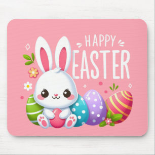 Niedlich, rosa glücklich Osterhase Mousepad