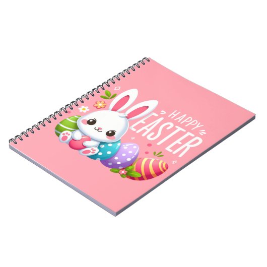 Niedlich, rosa glücklich Osterhase Notizblock (Linke Seite)