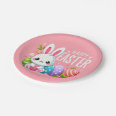 Niedlich, rosa glücklich Osterhase Pappteller (Schrägansicht)