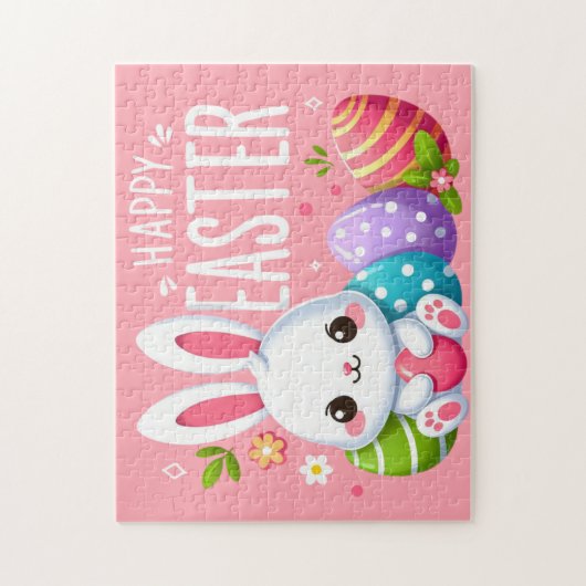 Niedlich, rosa glücklich Osterhase Puzzle (Vertikal)