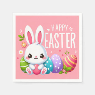 Niedlich, rosa glücklich Osterhase Serviette