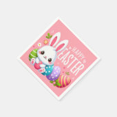 Niedlich, rosa glücklich Osterhase Serviette (Ecke)