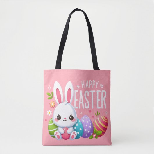 Niedlich, rosa glücklich Osterhase Tasche (Vorderseite)