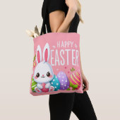 Niedlich, rosa glücklich Osterhase Tasche (Von Nahem)