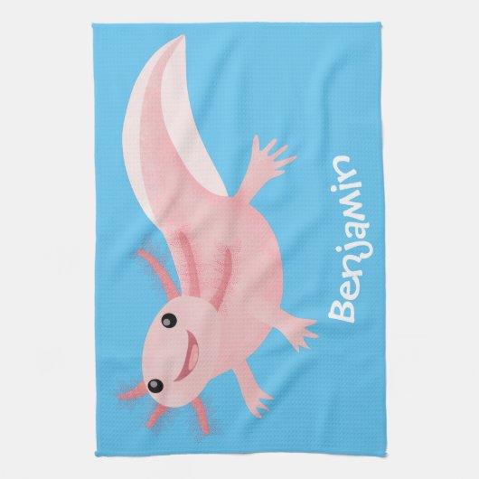 Niedlich-rosa-glückliche axolotl geschirrtuch (Vertikal)