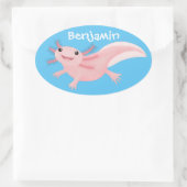 Niedlich-rosa-glückliche axolotl ovaler aufkleber (Tasche)