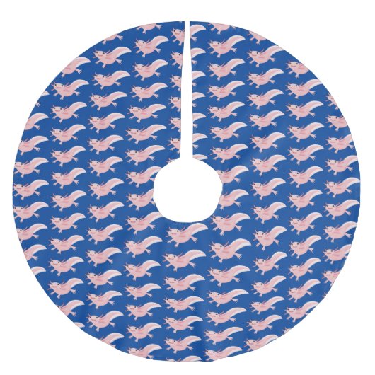 Niedlich-rosa-glückliche axolotl polyester weihnachtsbaumdecke (Vorderseite)