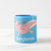Niedlich-rosa-glückliche axolotl zweifarbige tasse (Mittel)