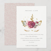 Niedlich rosa goldfarbene Blütenzunge Einhorn jede Dankeskarte (Vorne/Hinten)