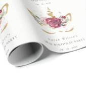 Niedlich rosa goldfarbene Blütenzunge Einhorn jede Geschenkpapier (Rolleneckpunkt)