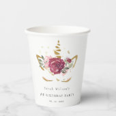 Niedlich rosa goldfarbene Blütenzunge Einhorn jede Pappbecher (Vorderseite)