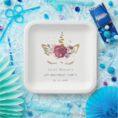 Niedlich rosa goldfarbene Blütenzunge Einhorn jede Pappteller (Party)