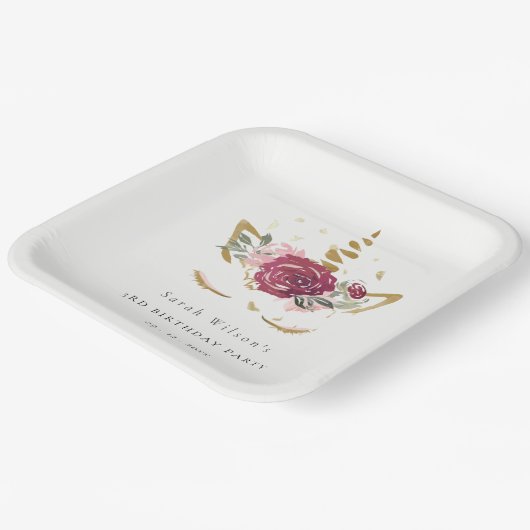 Niedlich rosa goldfarbene Blütenzunge Einhorn jede Pappteller (Gewinkelt)