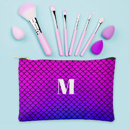 Niedlich rosa Gradient Girly Mermaid Scales Monogr Zubehörtasche